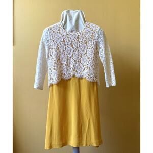Sandro Paris Yellow White Lace 3/4 Sleeve Mini Dress Size 1
